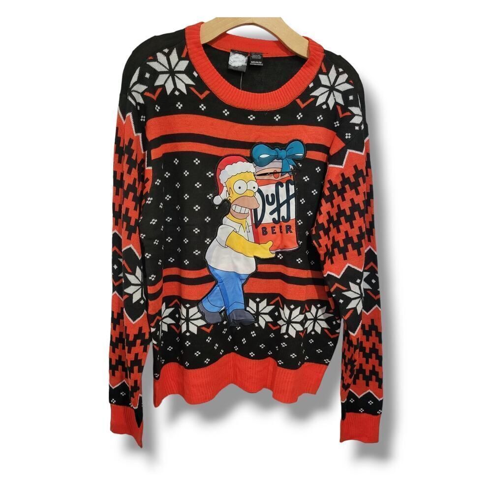 Men’s Small Simpsons Ugly Sweater Black and Red Sweater with Graphic Design